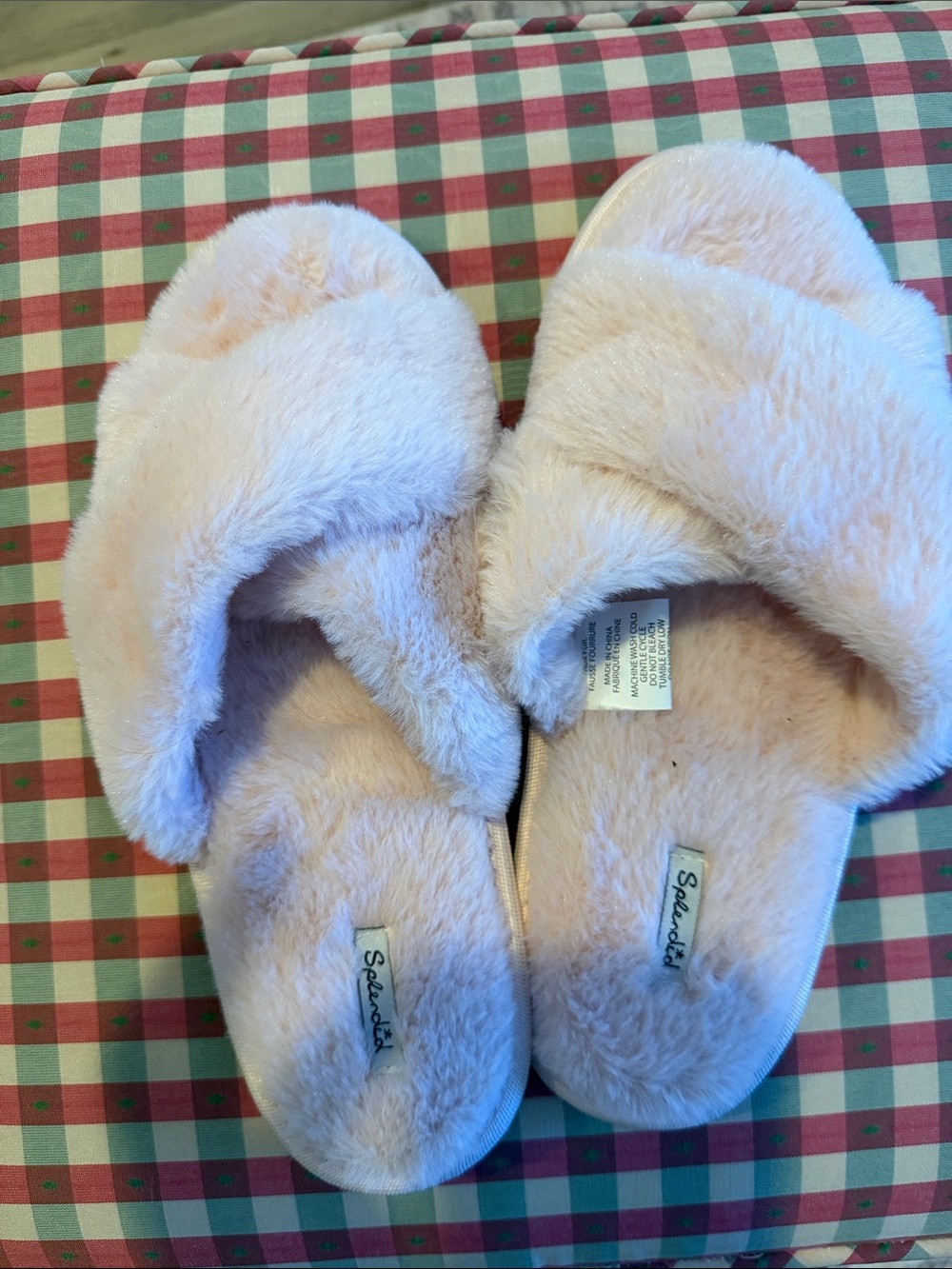 Splendid Light Pink Plush Crossover Slide Slippers